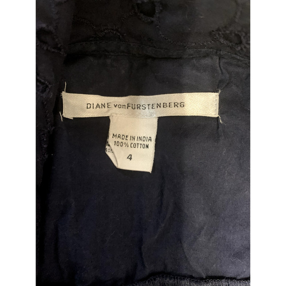 Diane Von Furstenberg Womens Short Sleeve Eyelet Wrap Dress Navy Cotton Size 4 - Picture 8 of 9